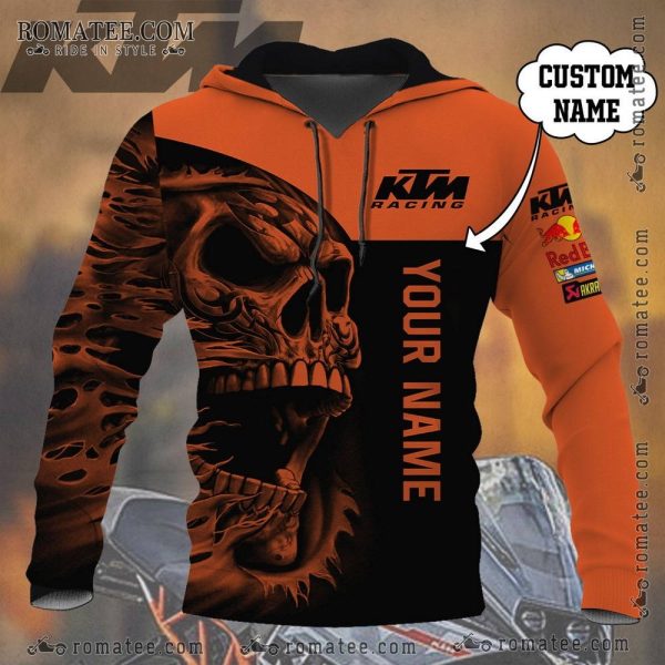 KTM Racing Custom Name Hoodie with Skull Art and Sponsor Logos