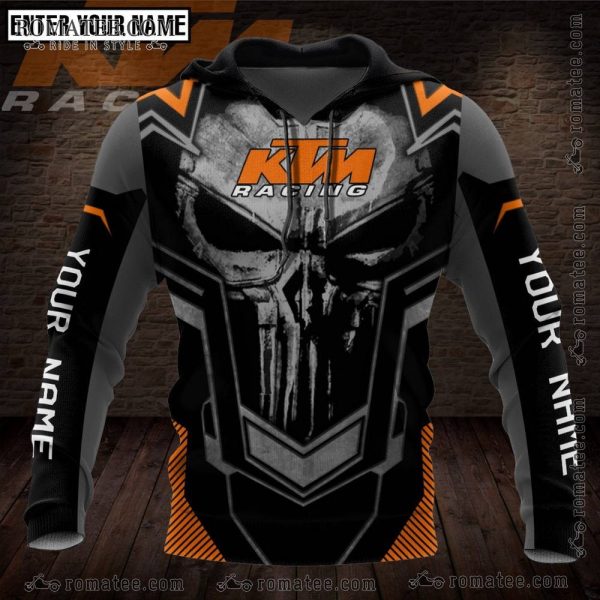 KTM Racing Custom Skull Hoodie with Bold Graphic Design and Personalized Name Option