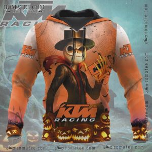 KTM Racing Halloween Pumpkin Head Hoodie with Spider Webs and Jack-o’-Lanterns