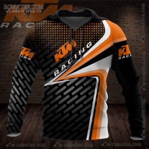 KTM Racing Hoodie – Black with Orange and White Geometric Motif