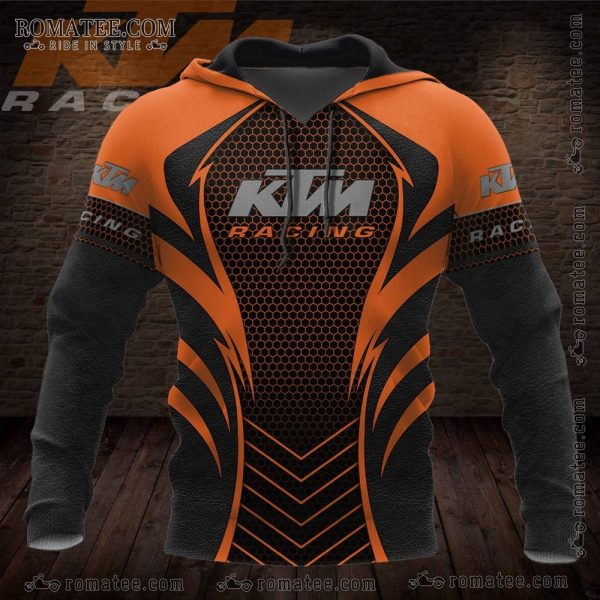 KTM Racing Hoodie – Orange Black Honeycomb Pattern with Bold Angular Lines