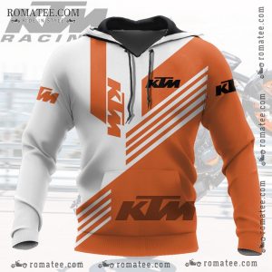 KTM Racing Hoodie Orange White Striped Motorcycle Apparel with Logo Print