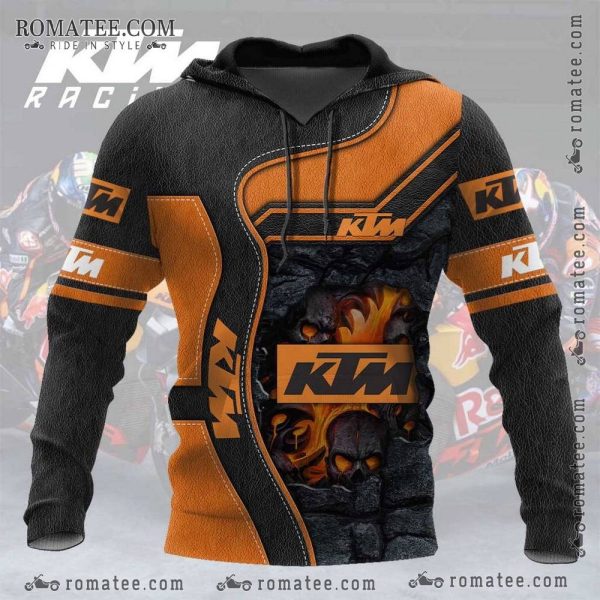 KTM Racing Hoodie with Skull and Flames Design – Black and Orange Motorcycle Apparel