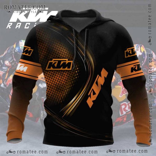 KTM Racing Inspired Black and Orange Hoodie with Dynamic Graphic Design