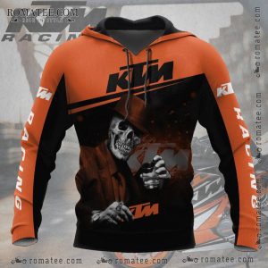 KTM Racing Skeleton Hoodie – Skull Art, Orange and Black, Motorcycle Apparel