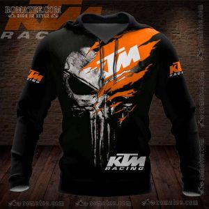 KTM Racing Skull Graphic Hoodie with Bold Orange Accents and Edgy Design