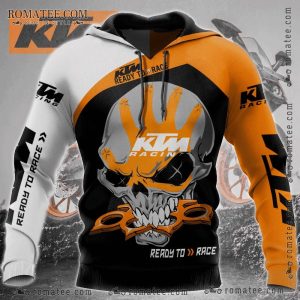 KTM Racing Skull Hoodie – Mechanical Skull Design, Orange and Black Racing Theme