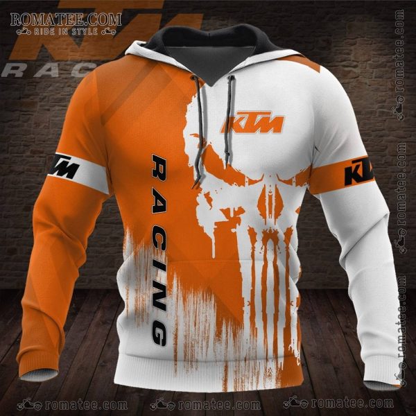 KTM Racing Skull Hoodie – Orange and White Biker Sweatshirt