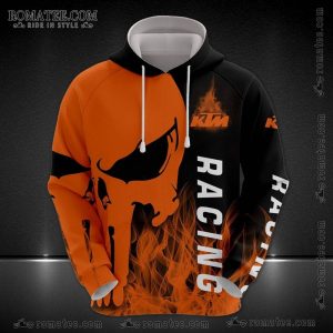 KTM Racing Skull Hoodie with Flames and Bold Graphics