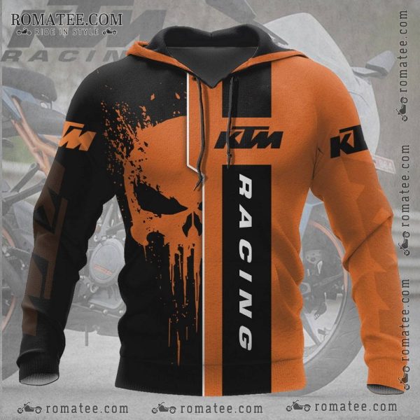 KTM Racing Skull Motorcycle Hoodie – Black and Orange Biker Apparel