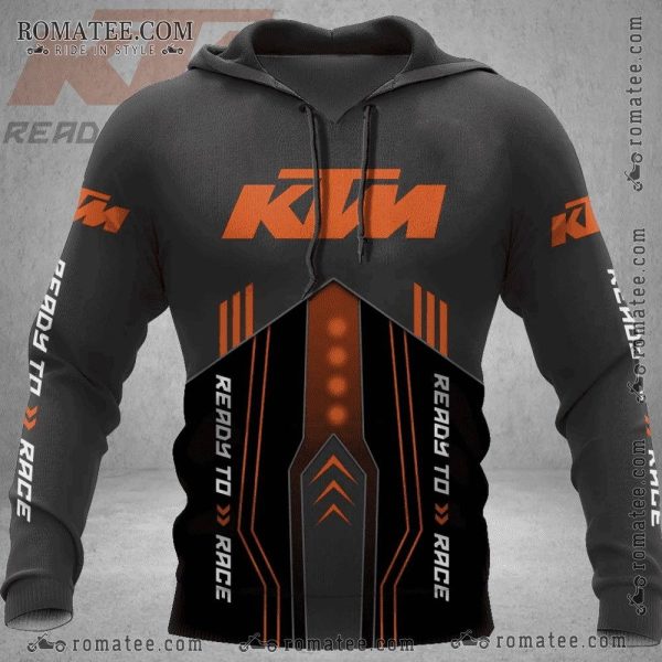 KTM Ready to Race Black Orange Hoodie with Logos and Bold Graphics