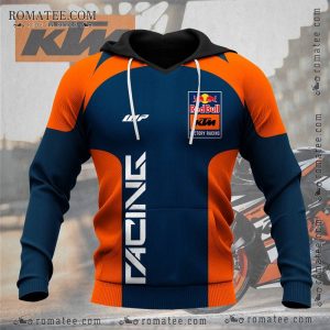 KTM Red Bull Factory Racing Blue Orange Hoodie With Logos and Stylized Racing Text