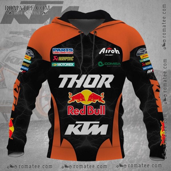 KTM Red Bull Thor Racing Hoodie with Dynamic Lightning Graphic Design