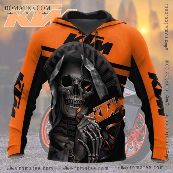 KTM Skeleton Hand Gothic Biker Motorcycle Hoodie – Orange and Black Edgy Design