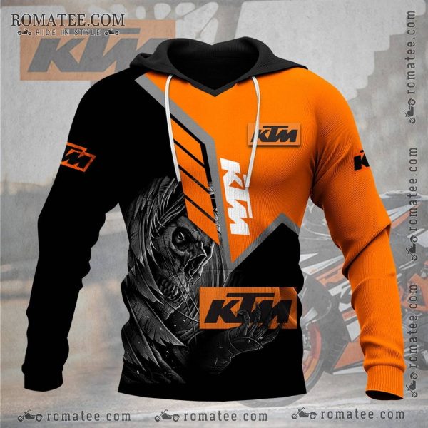 KTM Skeleton Rider Graphic Hoodie – Black and Orange Motorcycle Apparel