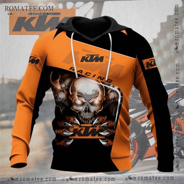 KTM Skull Claw Racing Hoodie – Orange Black Motorcycle Biker Apparel