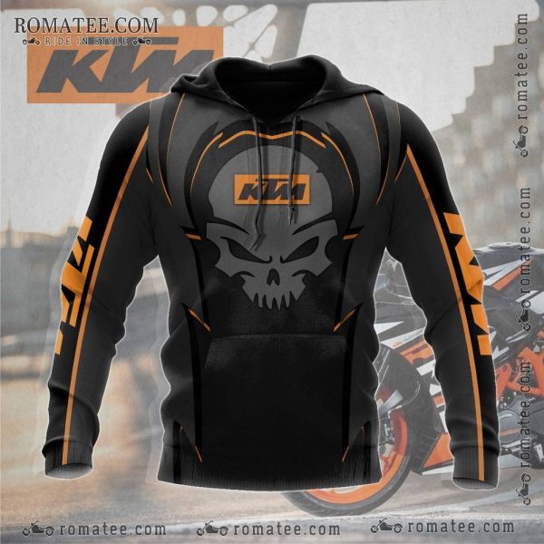 KTM Skull Graphic Biker Hoodie – Black and Orange Motorcycle Apparel