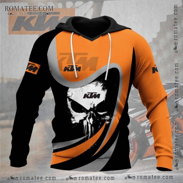 KTM Skull Graphic Hoodie – Black & Orange, Dynamic Curved Lines, Bold Logo Design