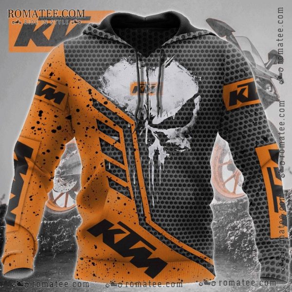 KTM Skull Graphic Hoodie with Bold Orange and Black Design for Moto Enthusiasts