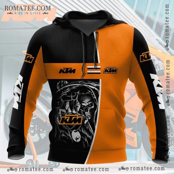 KTM Skull Graphic Hoodie with Bold Orange and Black Design for Motorcycle Enthusiasts