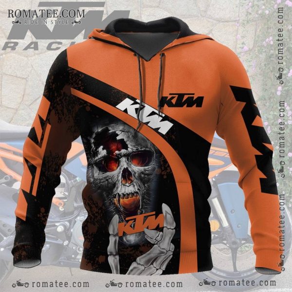 KTM Skull Graphic Hoodie with Bold Orange and Black Racing Design