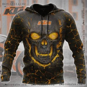 KTM Skull Graphic Hoodie with Cracked Lava Design for Motorcycle Enthusiasts