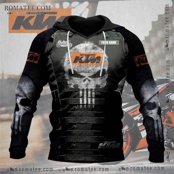 KTM Skull Graphic Hoodie with Custom Name Personalization for Motorcycle Enthusiasts