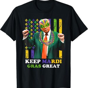 Keep Mardi Gras Great T-Shirt with Colorful Masquerade Design and Vibrant Florals