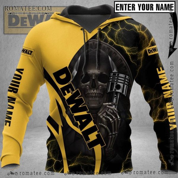 Lightning Skull Dewalt Engine Pistol Personalized Hoodie for Custom Name Enthusiasts