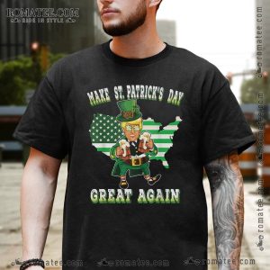 Make St. Patrick’s Day Great Again Leprechaun T-Shirt with American Flag Design