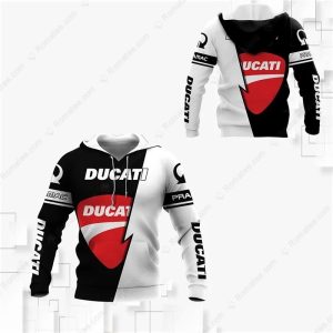 Men’s Ducati Logo Hoodie, Black and White Split Design Hoodie