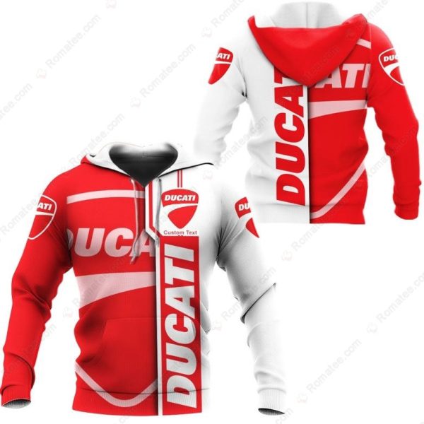 Men’s Red and White Ducati Motorcycle Shirt, Personalized Ducati Hoodie