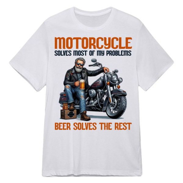 Motorcycle Beer Solves Most Problems Graphic Tee for Biker Enthusiasts