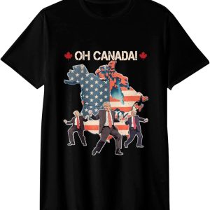 Oh Canada Political Humor T-Shirt with American Canadian Flag Design