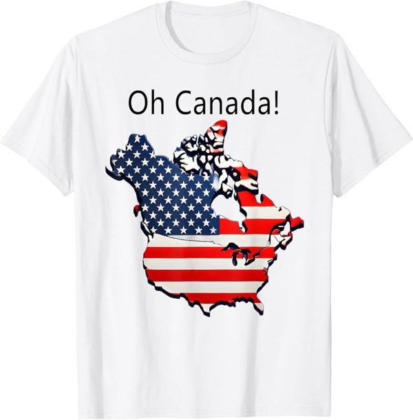 Oh Canada! USA Flag Map Graphic Tee for Patriotic Canadian-American Pride