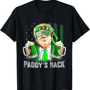 Paddy’s Back St. Patrick’s Day T-Shirt with Vintage Trump Graphic and Beer Mugs