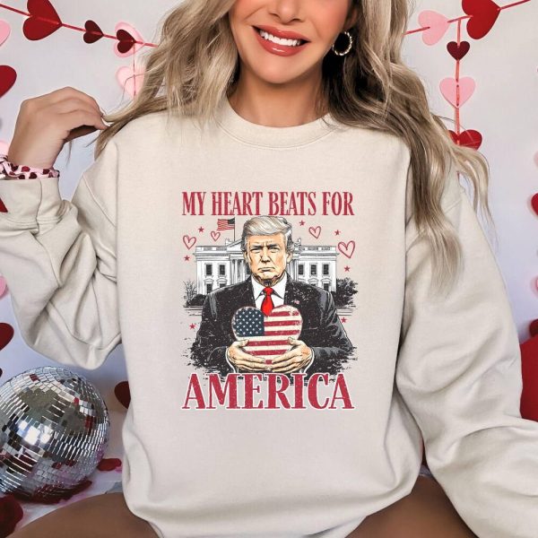 Patriotic Sweatshirt with American Flag Heart and White House Design