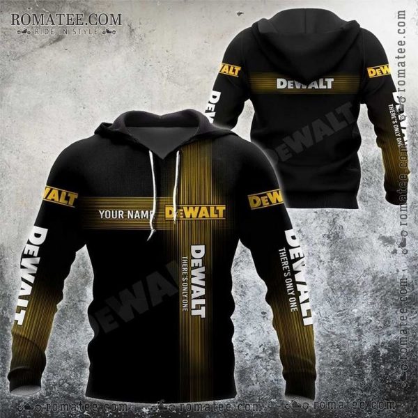 Personalized DEWALT Black Hoodie with Bold Yellow Graphic Design and Custom Name Option