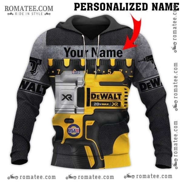 Personalized DEWALT Tool Design Hoodie with Custom Name – Unique Workwear Apparel