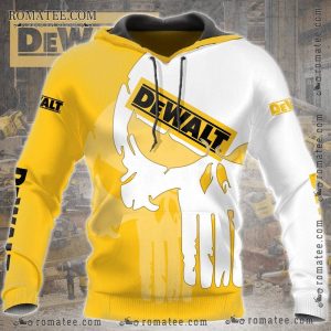 Punisher Skull DEWALT Construction Hoodie – Bold Yellow and White Design