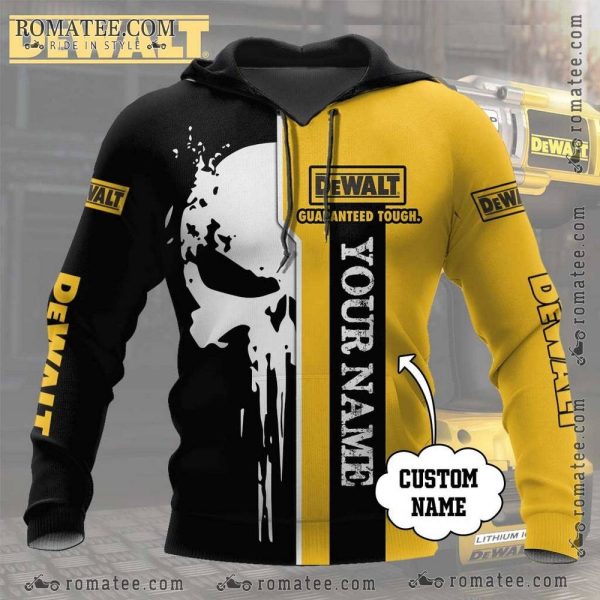 Punisher Skull Dewalt Custom Name Hoodie – Bold Skull Art, Yellow & Black Design, Personalized Style