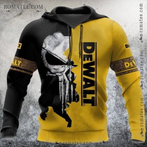 Punisher Skull Dewalt Graphic Hoodie – Unique Black and Yellow Design, Bold Art Fusion