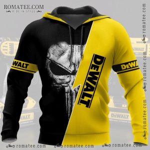 Punisher Skull Dewalt Graphic Hoodie with Split Color Design and Bold Branding