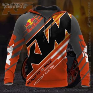 Red Bull KTM Racing Hoodie with Dynamic Graphic Design and Bold Factory Racing Theme