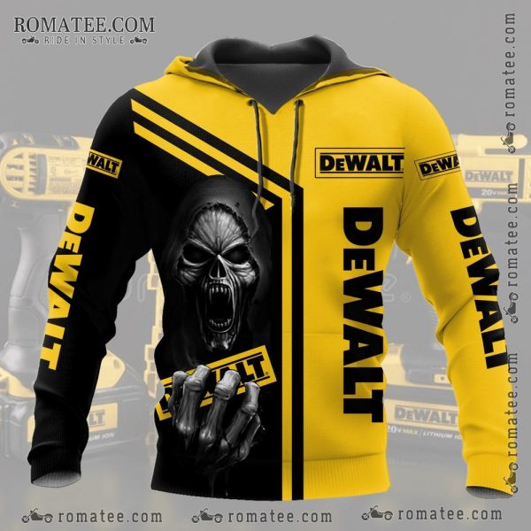 Screaming Skull Graphic Dewalt Hoodie with Bold Yellow and Black Design