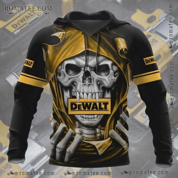 Sharp Fangs Skull Skeleton Hands Dewalt Black Yellow Hoodie