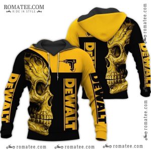 Skull Graphic Dewalt Hoodie with Bold Yellow and Black Design