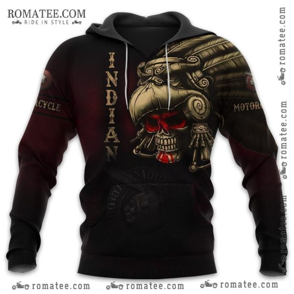 Skull Warrior Indian Motorcycle Hoodie with Bold Graphics and Vintage Vibe