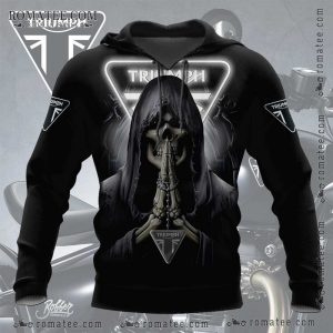 Skull and Crossbones Motorcycle Hoodie with Triumph Logo and Gothic Design