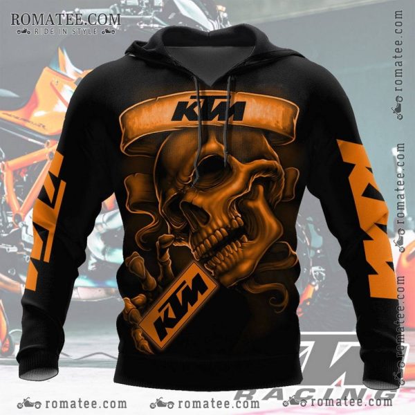 Skull and Smoke Graphic Hoodie for Motorcycle Enthusiasts – KTM Edition